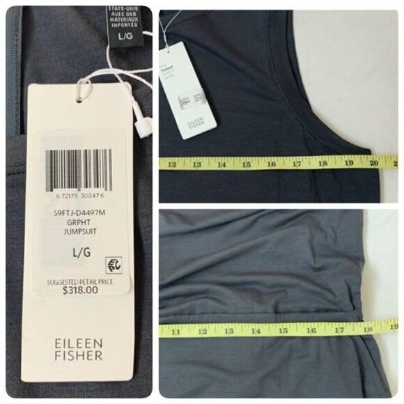 $318 Eileen Fisher Cropped Wide-Leg Jumpsuit Round Neck Gray Heather - Picture 7 of 10